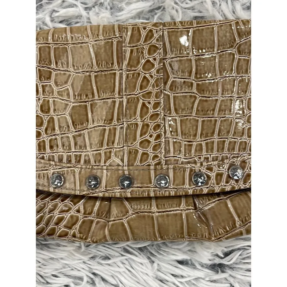 Mock croc leather handbag with‎ mettal chain
